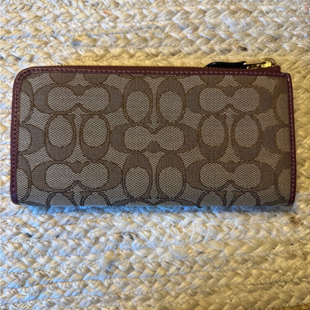 Coach Burgundy and Brown Signature Wallet - Picture 2 of 3